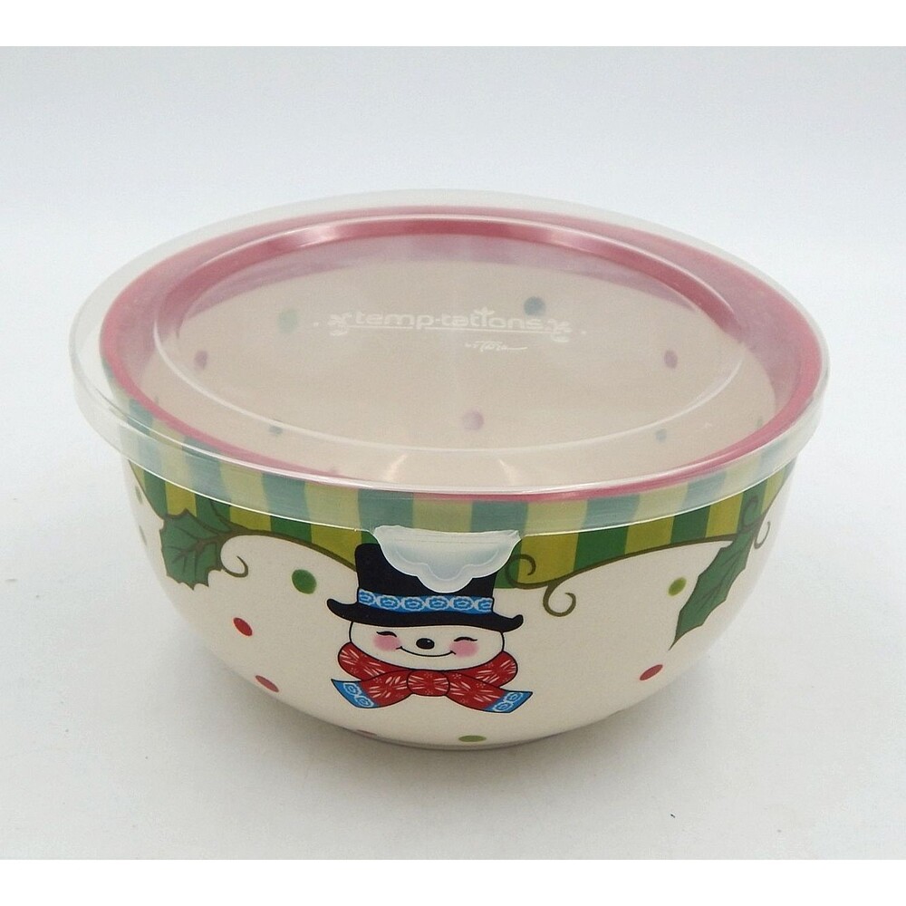 Temp-tations by Tara Winter Whimsy Mixing Bowl Quart Snowman Christmas Lid